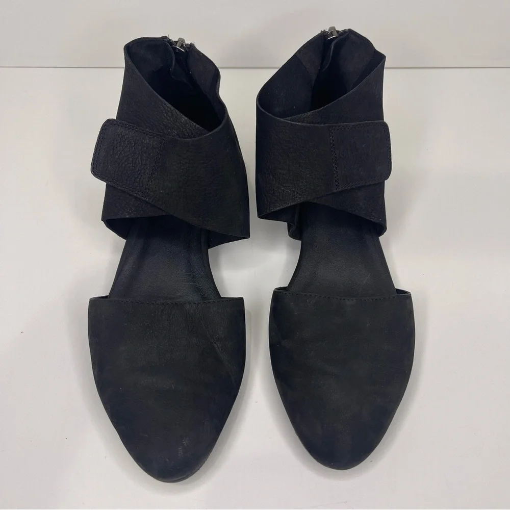 Eileen Fisher Women’s 7.5 Black Tumbled Nubuck‎ Suede Pointed Toe Strap Shoes